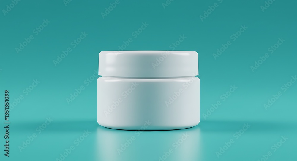 A white plastic jar with a lid on a turquoise background for product mockups and presentations use case A white plastic jar with a lid on a turquoise background for product mockups and presentations use case