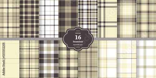 Cream Bisque Seamless Tartan with Muted Coral accents Fabric Design Set of 16