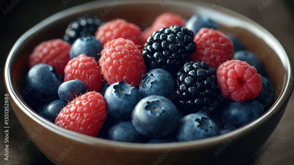 A colorful bowl filled with fresh blueberries and raspberries A colorful bowl filled with fresh blueberries and raspberries