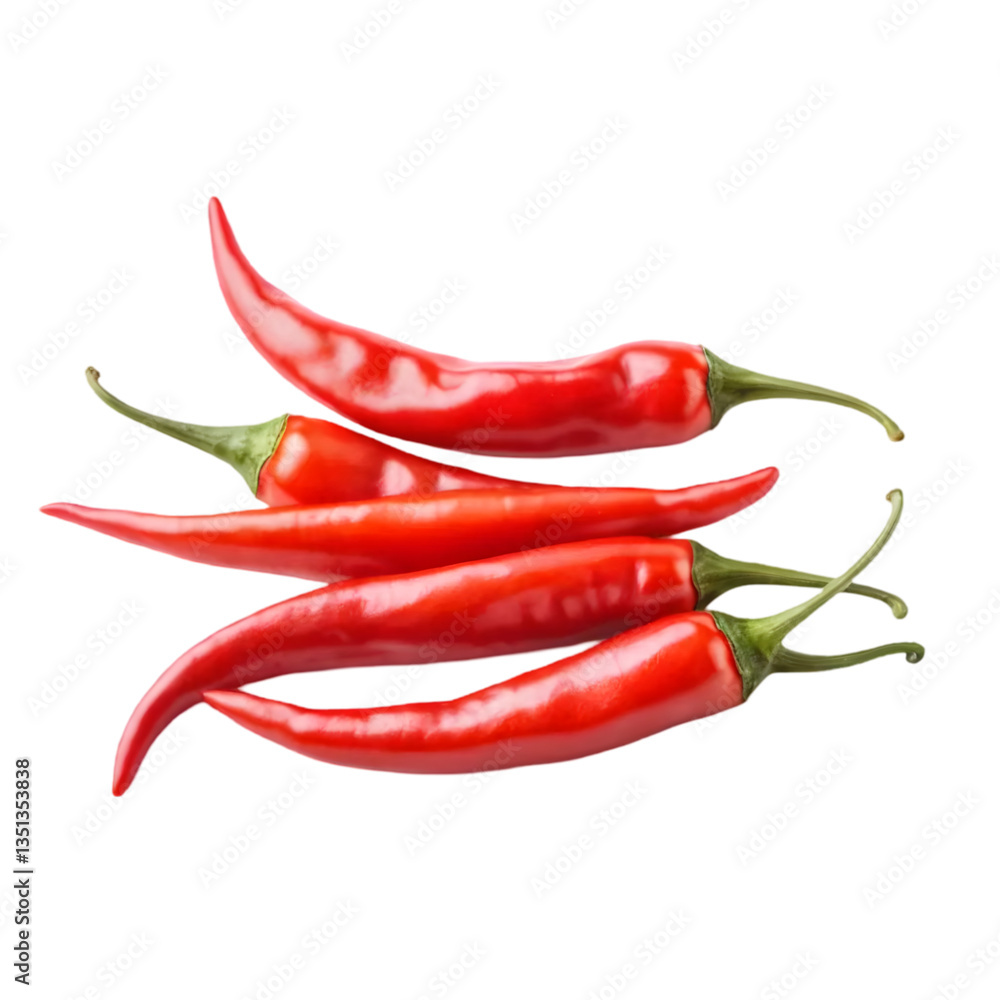 A close-up of fresh red hot chili peppers isolated on a white background A close-up of fresh red hot chili peppers isolated on a white background