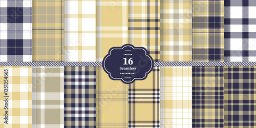 Modern Seamless Tartan featuring Warm Gold and Cream Bisque Fabric Design Set of 16