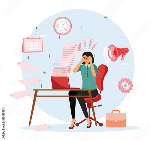 Stress concept. Women are stressed while working on laptop.