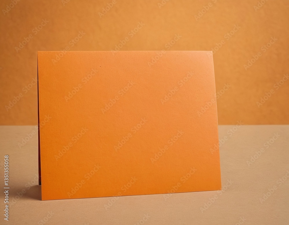 Fototapeta premium Blank orange greeting card on a warm, textured background, perfect for personalization and festive occasions.