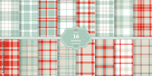 Modern Cream Bisque & Pale Cream Seamless Tartan Fabric Design Set of 16