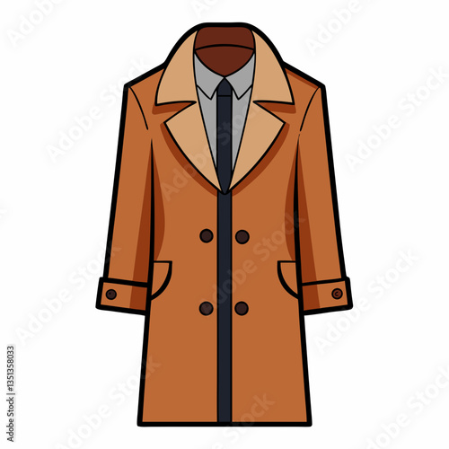 Minimalist Trench Coat Vector on White Background