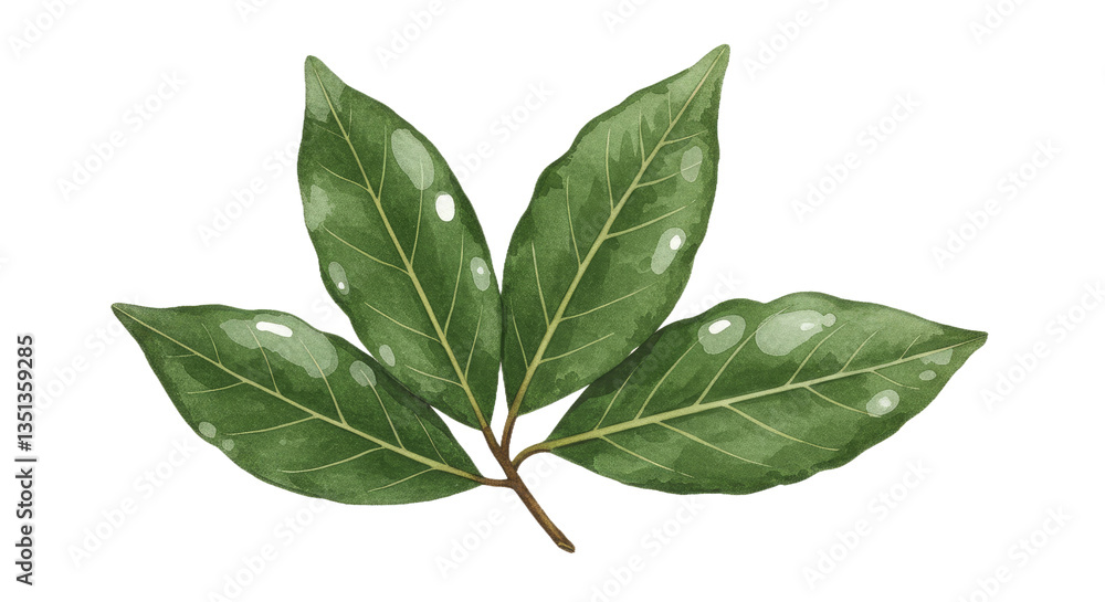 Obraz premium A Small Cluster of Bay Leaves With Deep, Glossy Greens and Textured Details