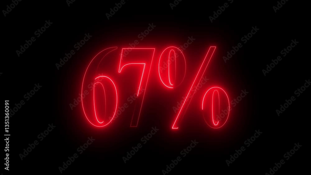 67% number text animation by red color neon on black background. 67% number text animation by red color neon on black background.