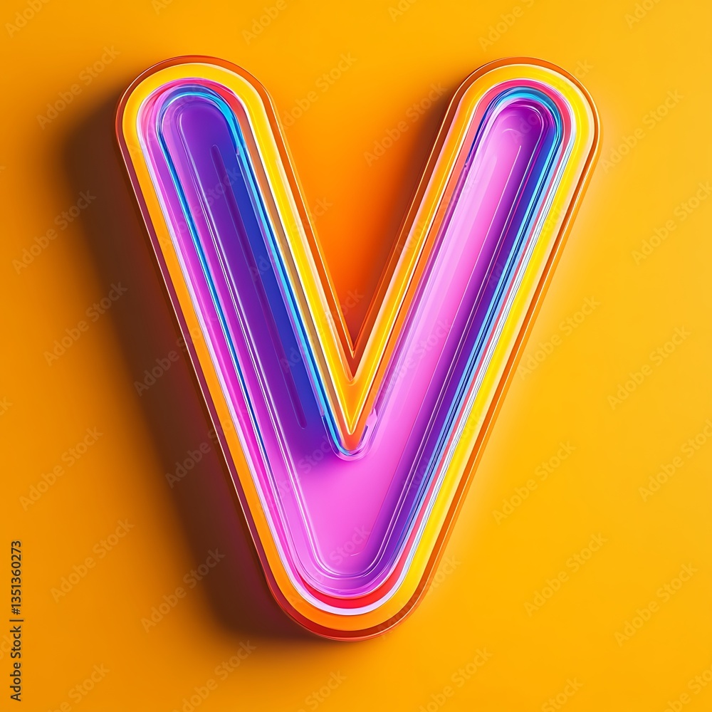 Vibrant 3D Letter V on Orange Background Vibrant 3D Letter V on Orange Background