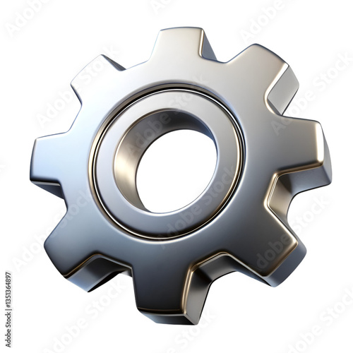 3d silver gear icon isolated on transparent background