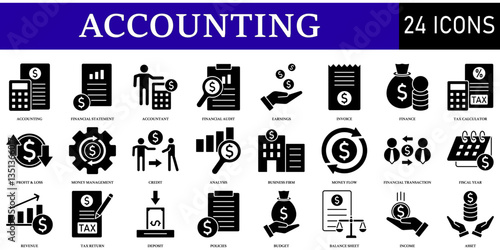 Set of Accounting Icons or symbols Vector fully editable file.