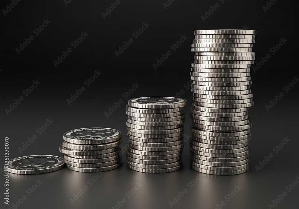 Stacks of Coins Showing Growth on Dark Background Finance Concept Stacks of Coins Showing Growth on Dark Background Finance Concept