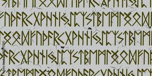 Runes seamless pattern. Runic alphabet, the Elder Futhark. Germanic ancient writing. Fortune telling, predicting, divination. Hand drawn illustration of nordic symbols, vector