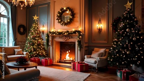 Wallpaper Mural christmas tree with fireplace Torontodigital.ca