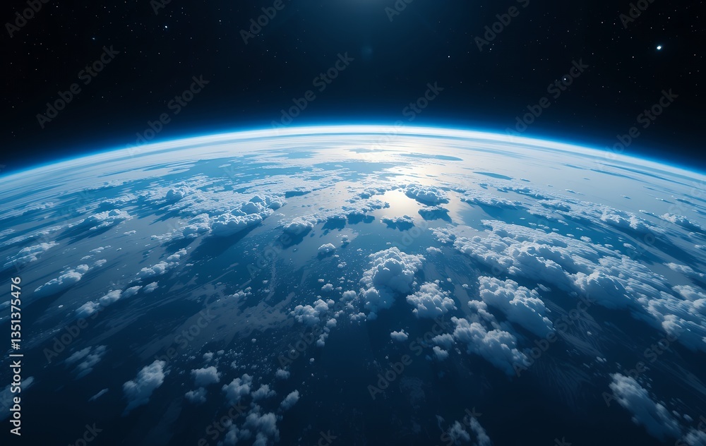 Fototapeta premium Stunning Blue Planet Perspective: Atmospheric Clouds and Cosmic Space View