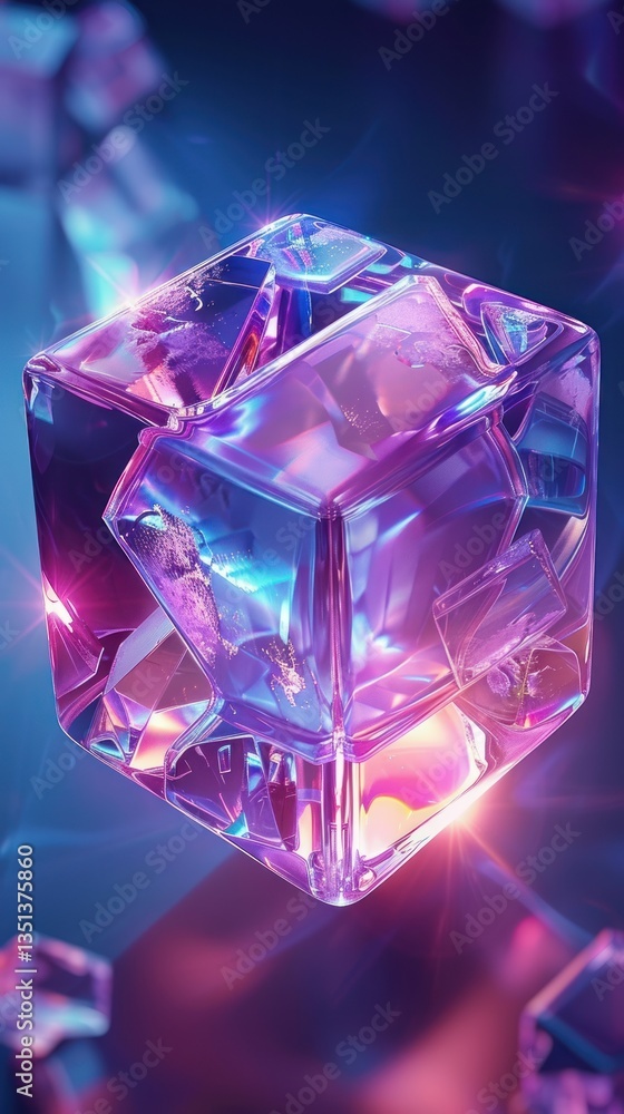 Floating iridescent cube, vibrant colors, abstract background, digital art Floating iridescent cube, vibrant colors, abstract background, digital art