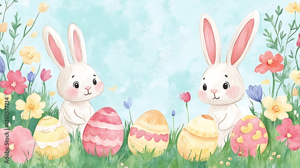 Easter bunnies with eggs, and flowers. (29) Easter bunnies with eggs, and flowers. (29)