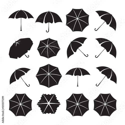 set vector various beach umbrella silhouettes