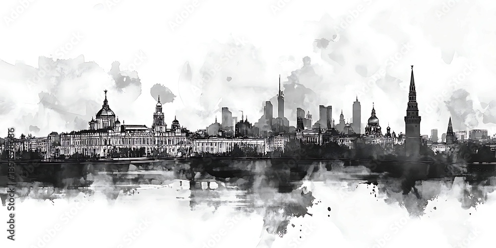 Naklejka premium Abstract Watercolor Cityscape Contemporary Art