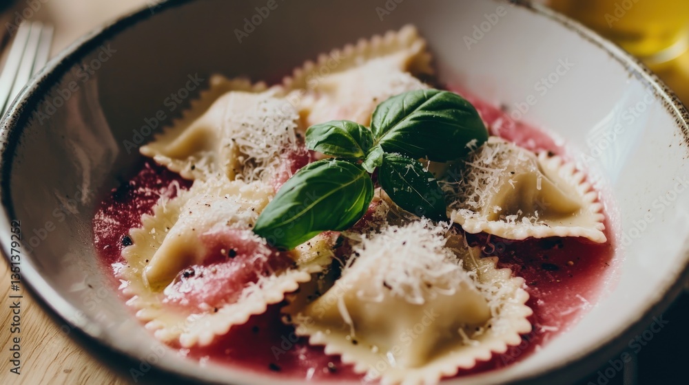 Delicious Ravioli with Pink Sauce and Basil Delicious Ravioli with Pink Sauce and Basil