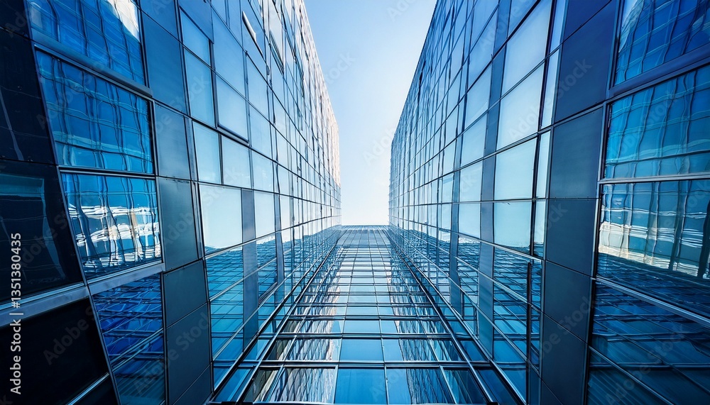 Obraz premium wide angle view to steel blue background of glass high building