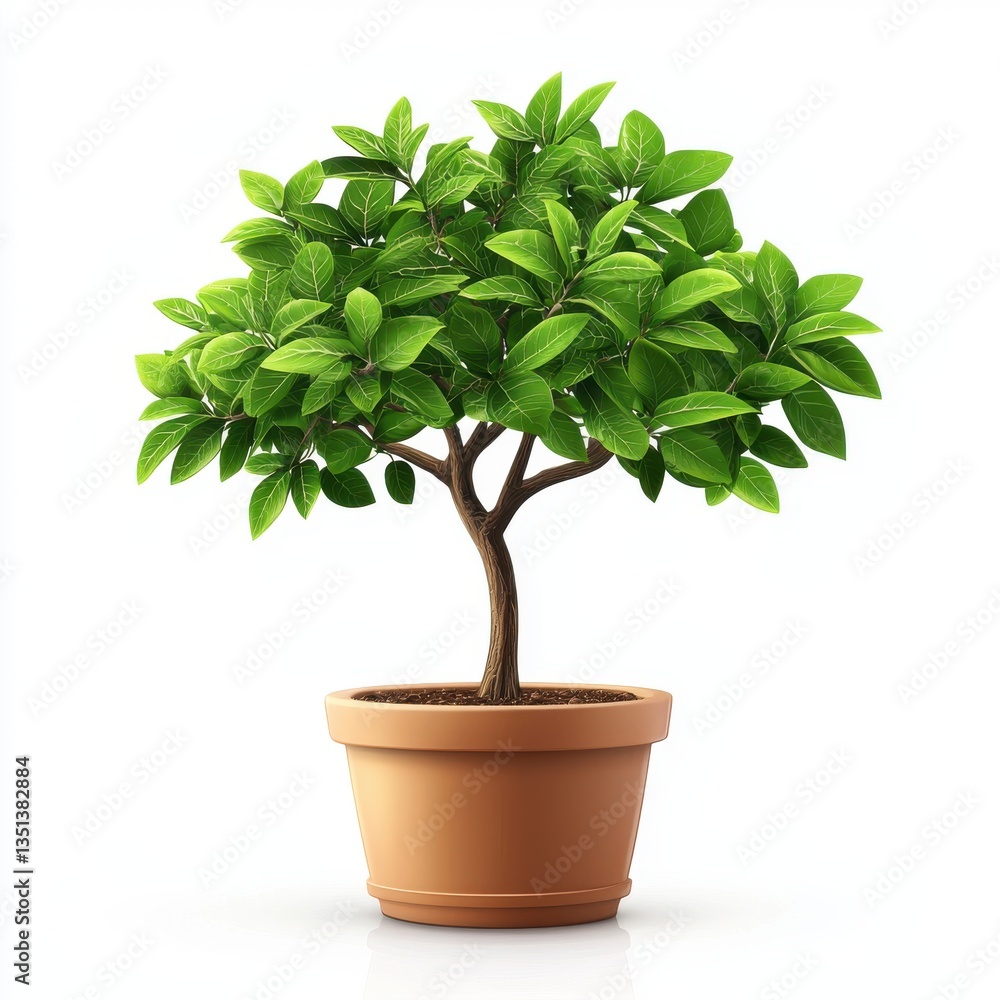Obraz premium Lush Green Potted Plant with Vibrant Leaves on Bright White Background for Home and Garden Decor