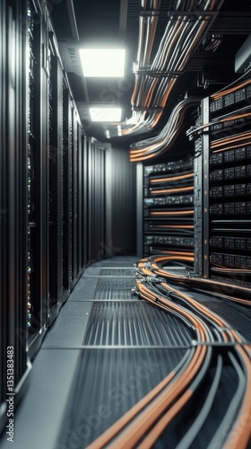Obraz na płótnie A modern data center with rows of servers and network equipment w salonie