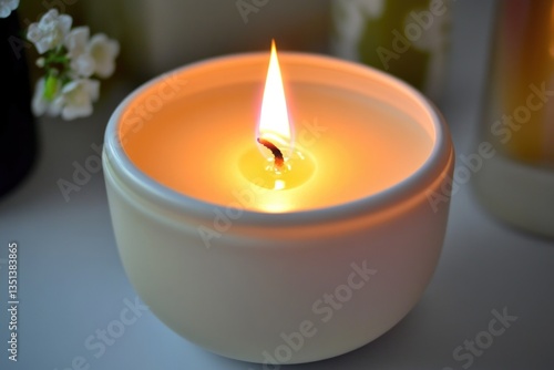 Obraz na płótnie A single lit candle placed in a white ceramic bowl w salonie