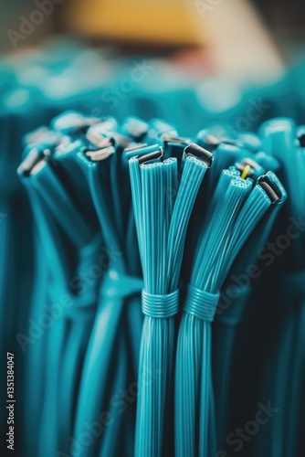 Obraz na płótnie A close-up shot of a cluster of bright blue umbrellas w salonie