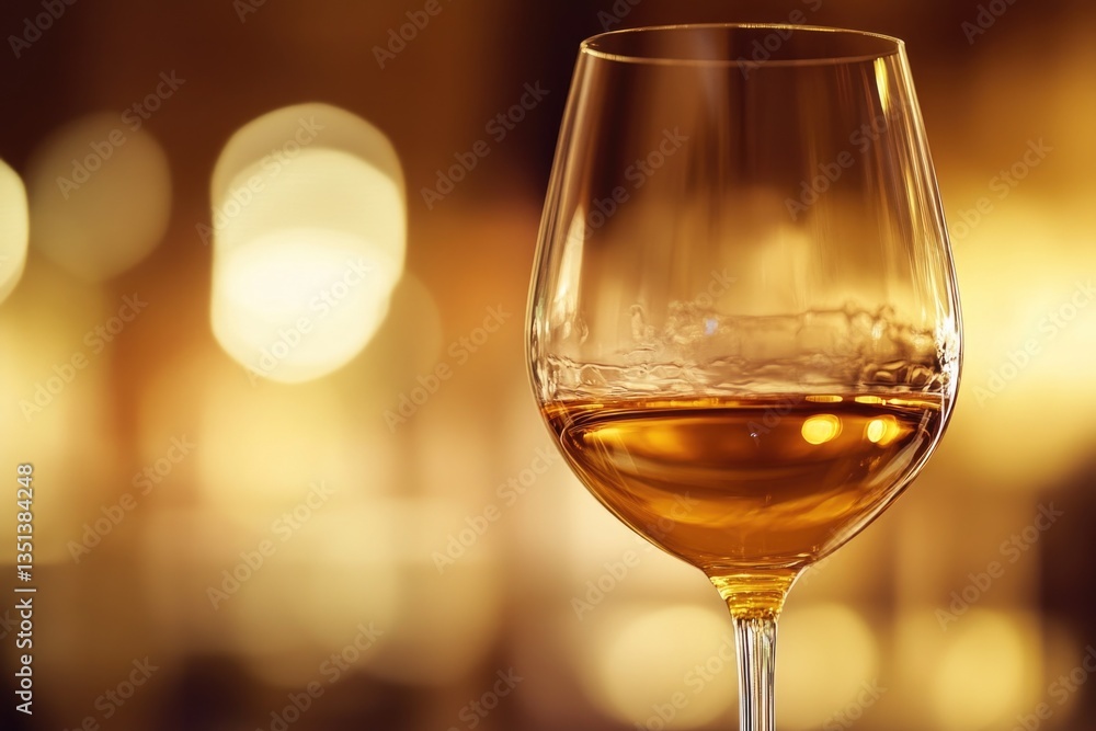 A glass of wine sits on top of a table, ready for drinking or serving