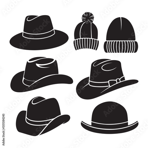  set of vector various fedora hat silhouettes