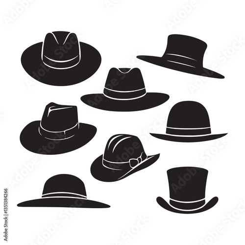   set of vector various fedora hat silhouettes