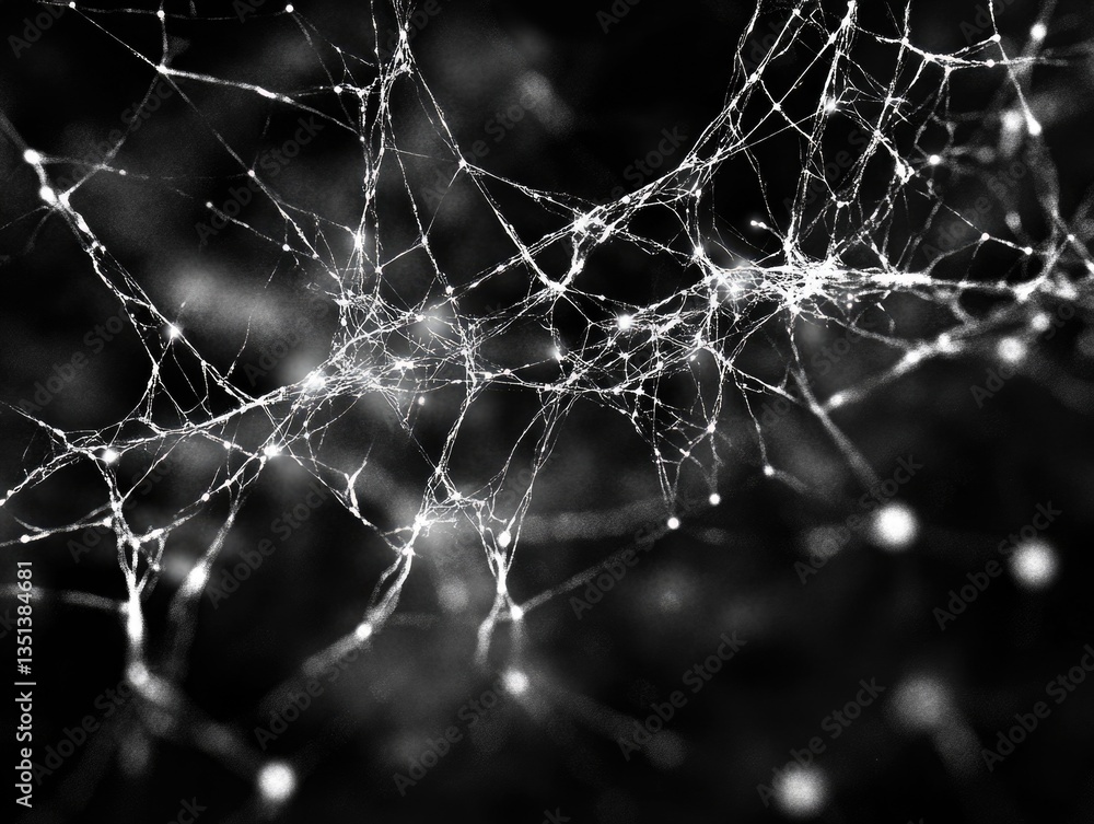 A close-up photo of a delicate spider web in shades of gray and white, perfect for use in scientific or educational contexts