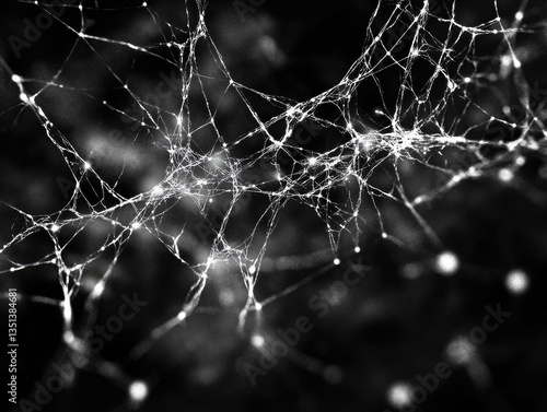 Obraz na płótnie A close-up photo of a delicate spider web in shades of gray and white, perfect for use in scientific or educational contexts w salonie