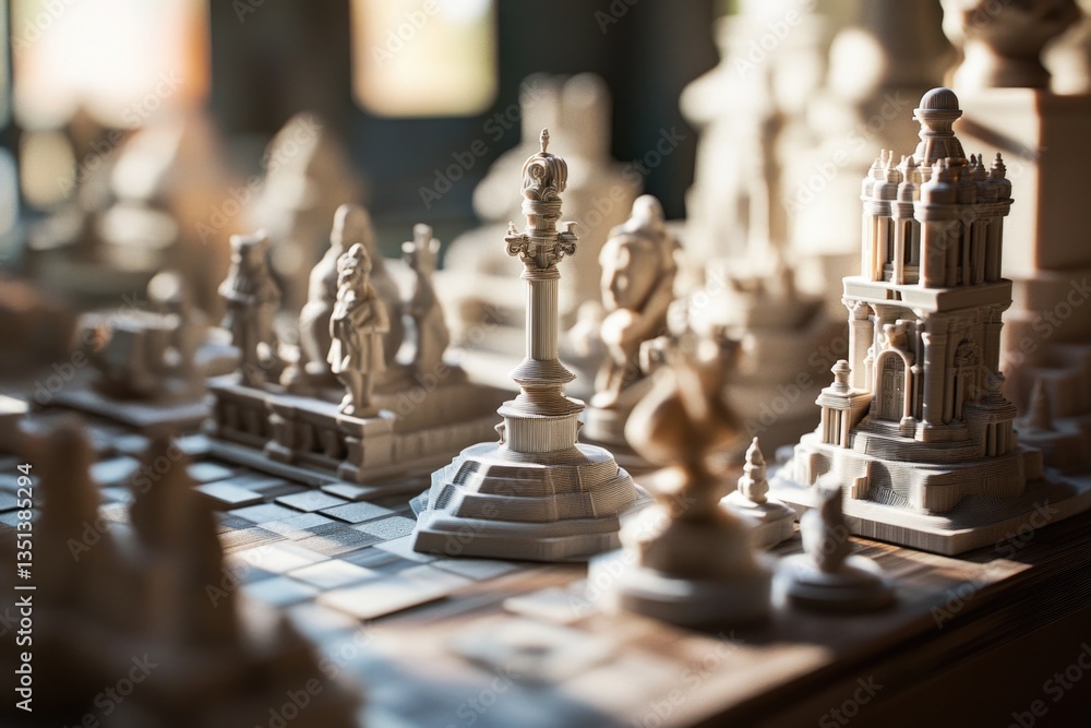 A detailed view of a chess board with figurines, ideal for use in articles about strategy or as an illustration for a story about games and competition
