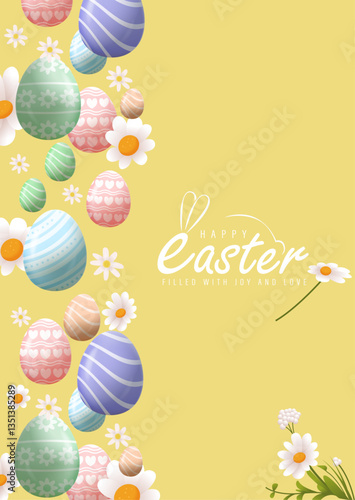 Happy Easter Day Design with Cute Bunny Vector Illustration. Egg Hunt Party Concept. Suitable for Poster Banner Flyer and Brochure Template	