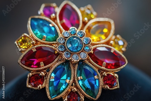 Obraz na płótnie Close-up shot of a ring featuring colorful gemstones w salonie
