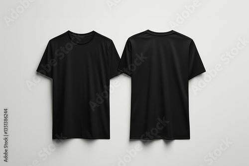 blank t shirt color black template mockup front and back view t- shirt on white background, fashion design print clothing
