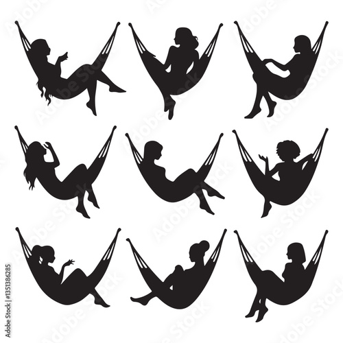 silhouettes of people in a hammock