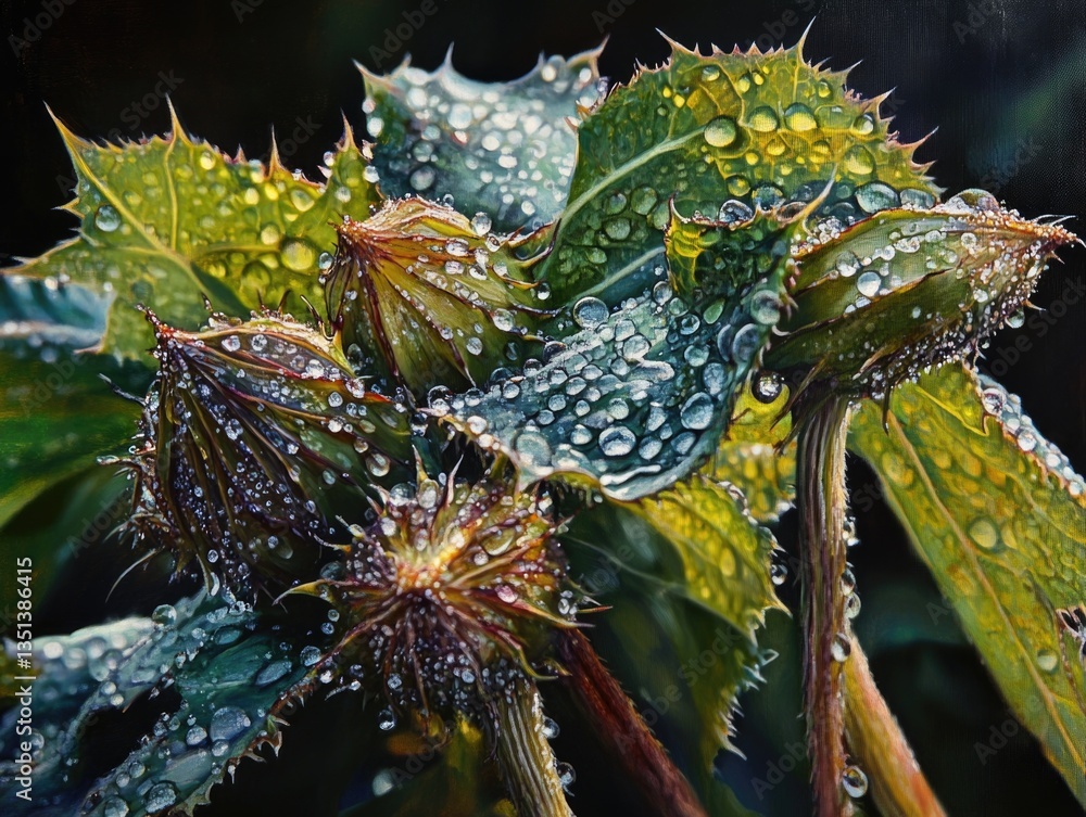 Close-up of a plant with water droplets glistening on its surface