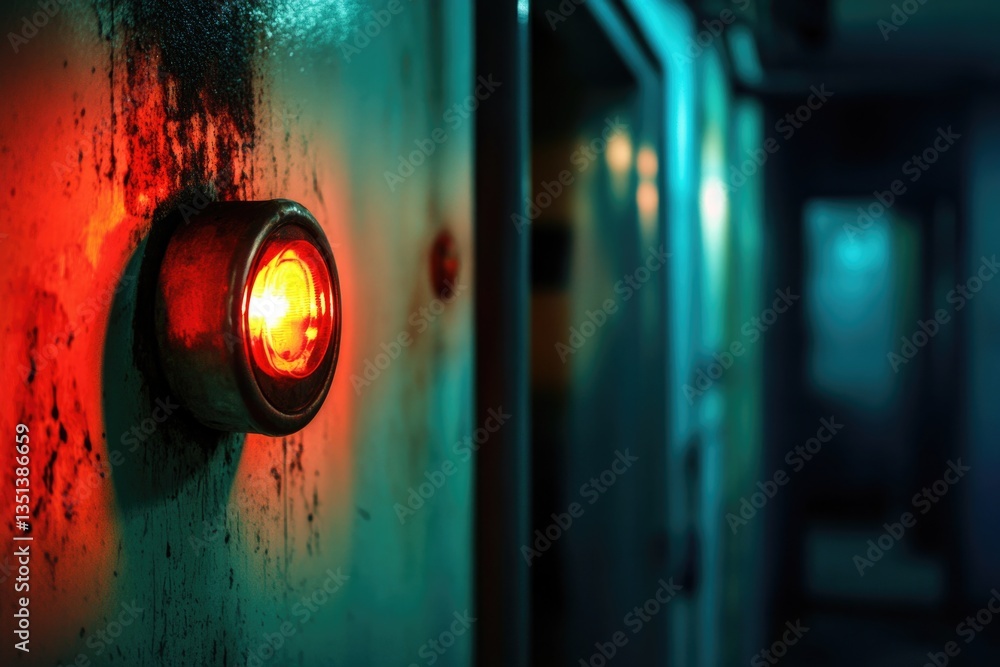 A close-up view of a single red light on a wall, useful for highlighting or emphasizing a specific point