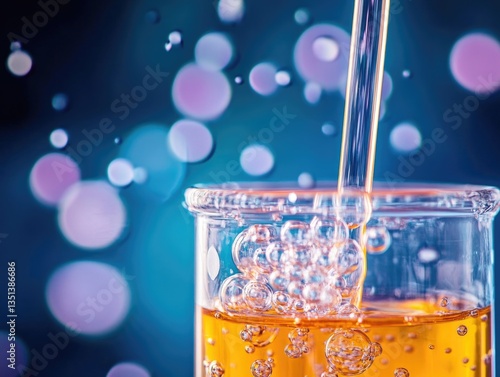 A glass filled with transparent liquid and carbonated bubbles, great for drinks or science illustrations