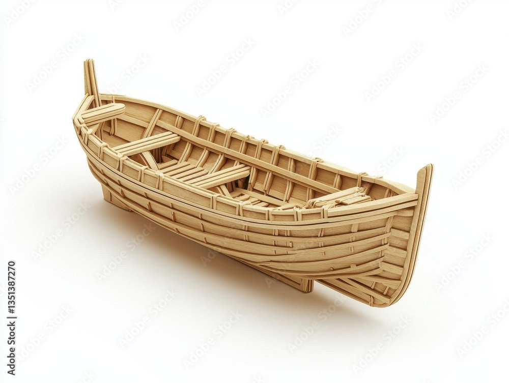 Obraz premium Wooden Boat Model Crafted from Natural Materials for Decorative or Educational Purposes