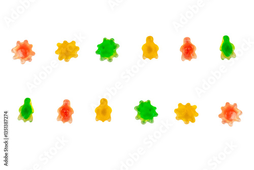 Assorted gummy candies, Juicy colorful jelly sweets. Gummy candies on transparent background