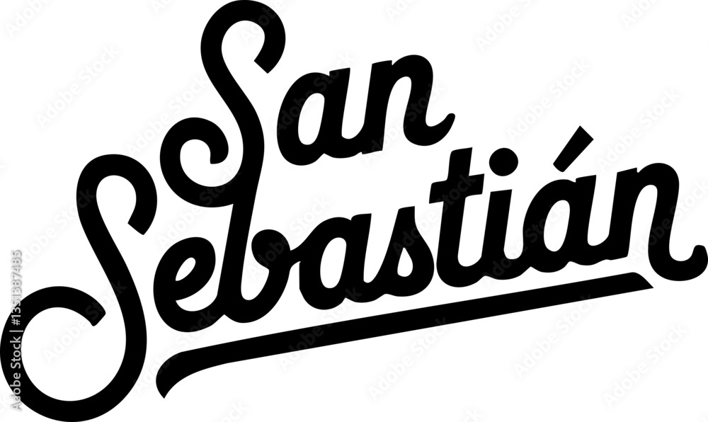 Fototapeta premium Stylish San Sebastián handwritten script logo design in elegant cursive. Unique typography for branding, signage, posters, merchandise, and creative projects.