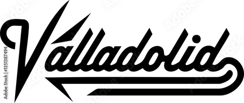 Valladolid retro logo design in bold script font, sleek and modern typography, black and white style for branding, posters, merchandise, signage, and graphic design projects.