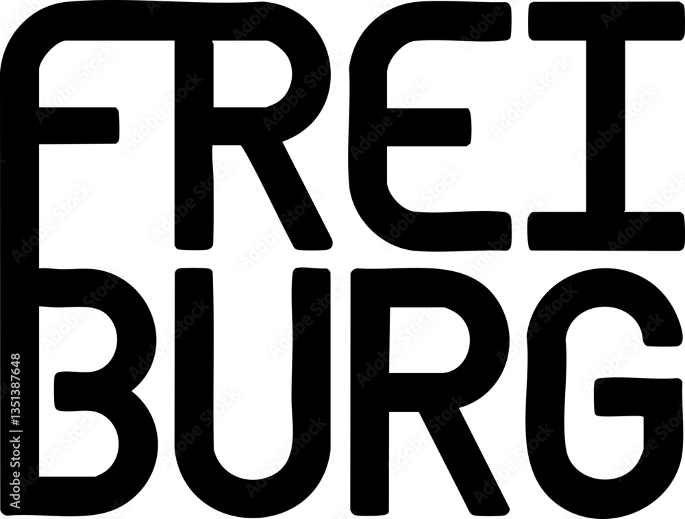 Freiburg city name typography design in bold black letters. Unique urban lettering style. Graphic art for logos, posters, banners, and merchandise. Freiburg city name typography design in bold black letters. Unique urban lettering style. Graphic art for logos, posters, banners, and merchandise.
