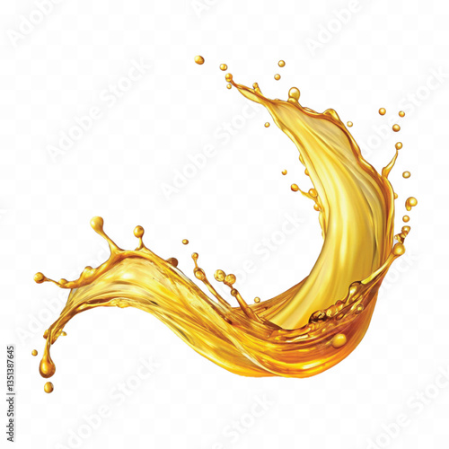 abstract 3d yellow liquid oil or honey splash, flying yellow oil on the air cut isolated on white background 