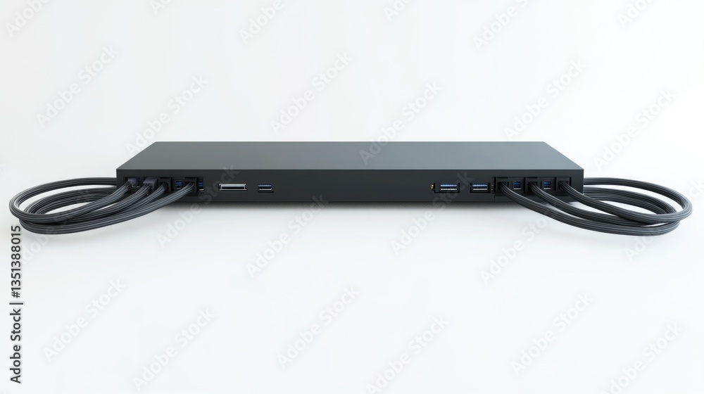 A close-up shot of a power strip on a white background, ideal for use in technology and electronics designs