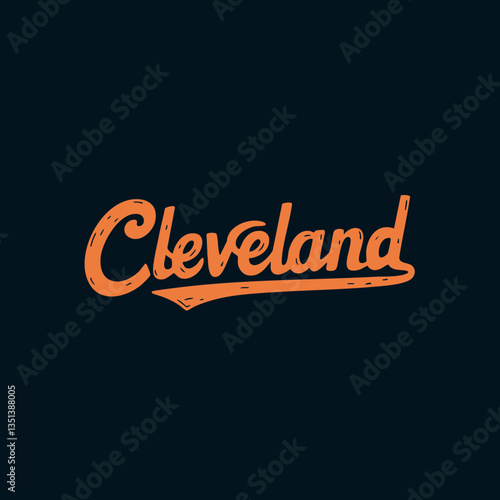 Cleveland retro typography design in orange, cursive script font on dark background, stylish text element for posters, banners, t-shirts, and urban art decor.