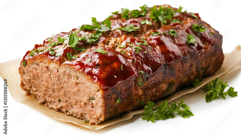 Delicious baked turkey meatloaf isolated on white Delicious baked turkey meatloaf isolated on white